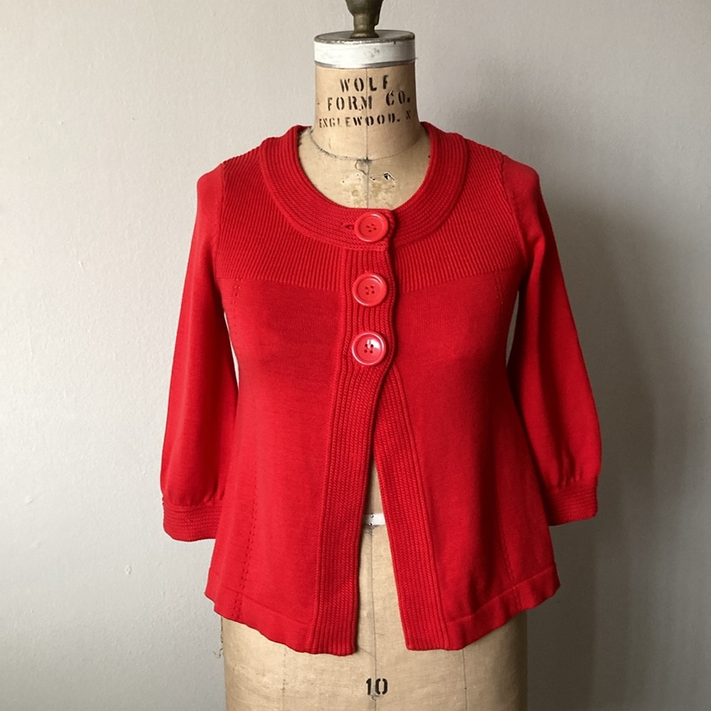 NWOT H&M Cherry Red Knit Cardigan | Chunky Big Buttons | 3/4 Sleeve | sz XS
